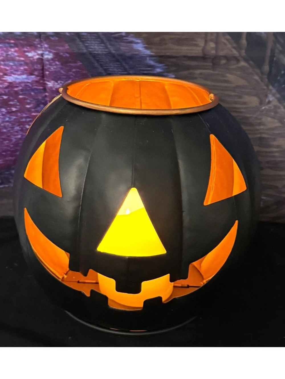 Black Metal Halloween Jack O Lantern 10.5” LED candle